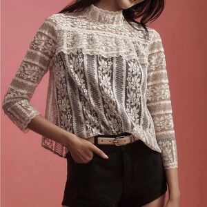 Anthropologie Mock-Neck Lace Top Size XL NWT